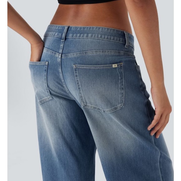 Halara Flex Asymmetric Low Rise Zipper Baggy Wide Leg Blue Surf Denim Sz. M-NWT - Picture 5 of 11